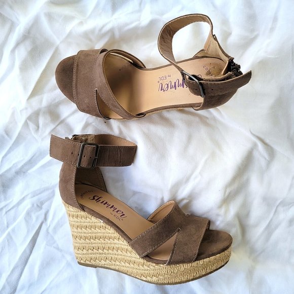 SHIMMER Royal Brown Textile Wedge Sandals Shoes 7.5 - Picture 1 of 4